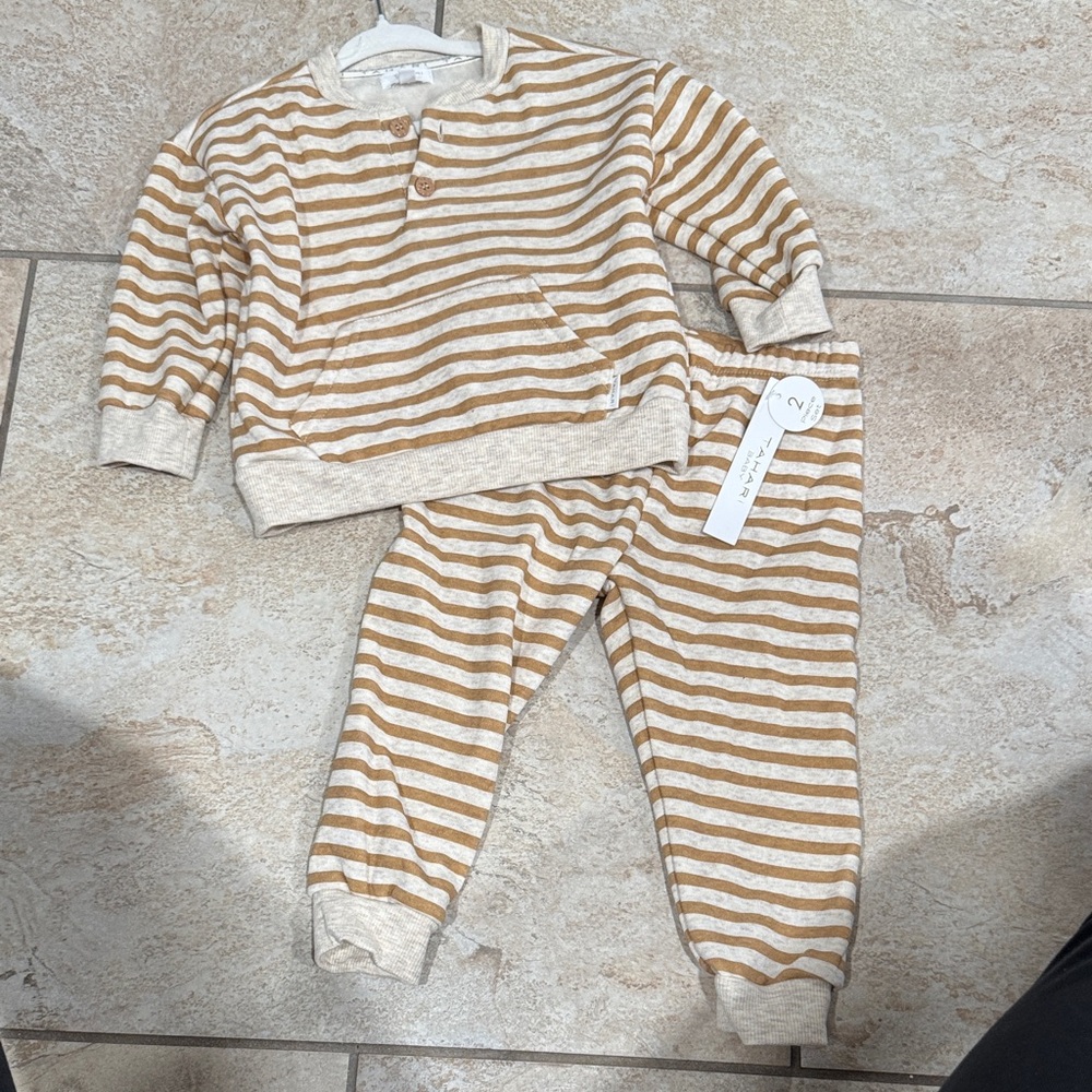 Tahiri Baby Striped Pajamas Tan and Cream Size 18 Months